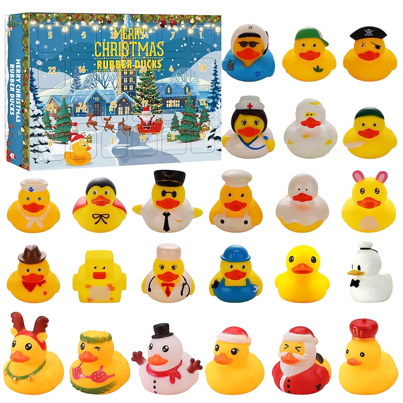 Christmas Advent Calendar Blind Box,Christmas Rubber Duck Gift Little Yellow Duck Christmas Advent Calendar Box Countdown Blind Box Toy Set for Christmas Gifts2