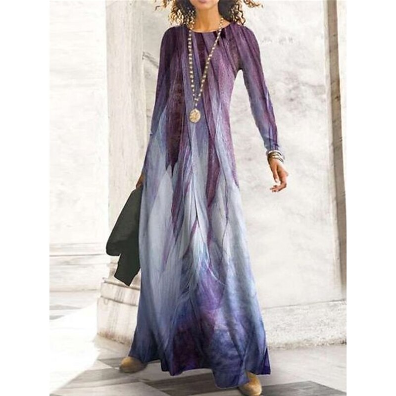 Women's Maxi Dress Vintage Bohemian A Line Dress Crew Neck Long Sleeve Casual Winter Dress Shift Dress Fashion Modern Mature Outdoor Daily Date Regular Fit Ombre Yellow Blue Purple Khaki Fall Winter2