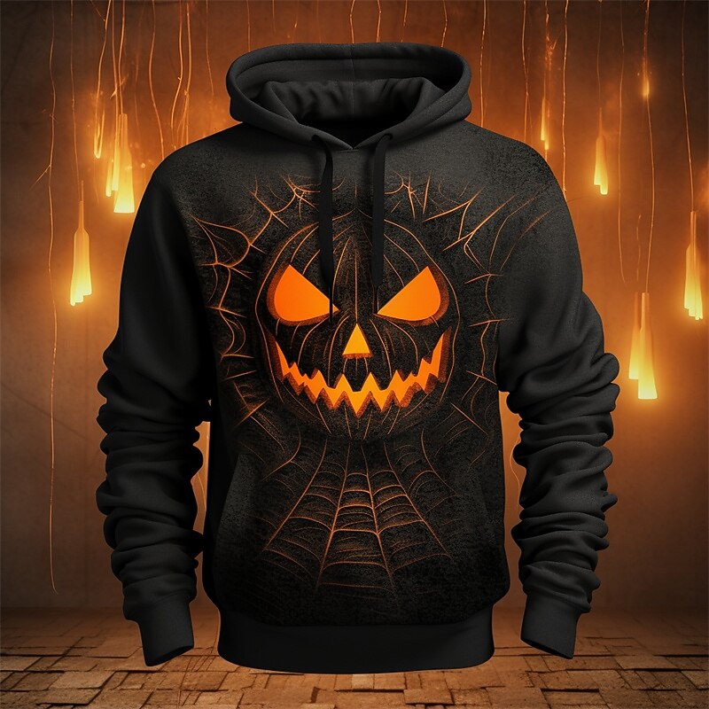 Men's Pumpkin Graphic Prints Grimace Hoodie Hoodies Sweatshirt Daily Classic Long Sleeve Hooded Halloween Holiday Going out Dark Yellow Black Print Spring &  Fall Designer4