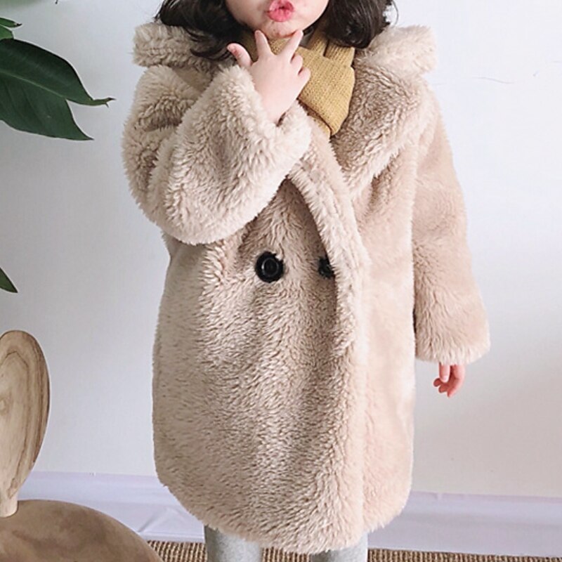 Kids Girls' Faux Fur Coat Solid Color Fashion Tassel Fringe Formal Coat Outerwear 2-12 Years Spring White Yellow Pink