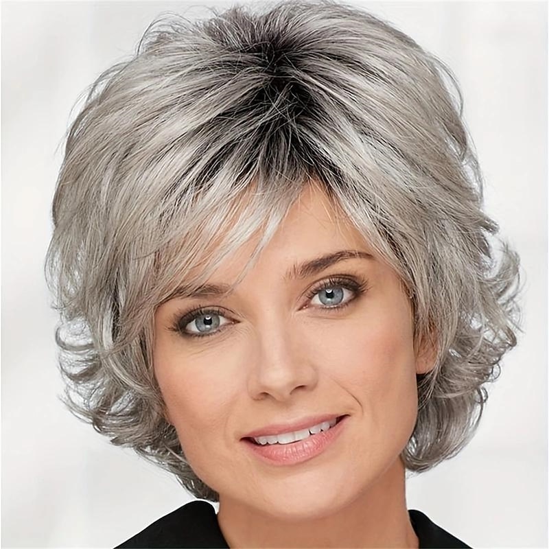 Synthetic Wig Curly Pixie Cut Wig Short Grey Light Blonde Synthetic Hair Women's Fashionable Design Adjustable Comfy Blonde Dark Gray