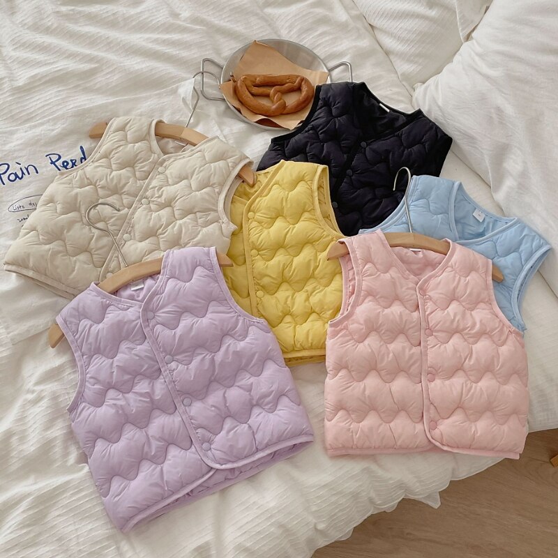 Toddler Girls' Vest Coat Solid Color Active School Cotton Coat Outerwear 3-7 Years Spring Taro purple Haze blue Carbon black