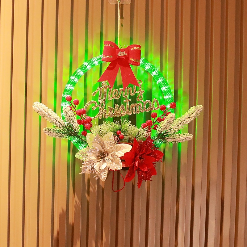 LED Christmas Wreath Display Window Diy Accessories Rattan Pendant Christmas Lighting Red Fruit Hanging Ornament4