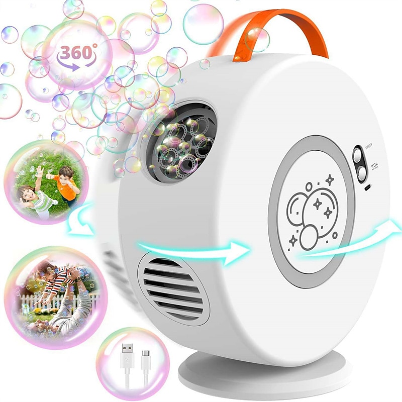 Bubble Machine Automatic Bubble Blower Electric Bubble Maker Rotated 90°/360° for Kids Adult USB Rechargeable Battery Portable Bubble Machine for Fun Outdoor Toy
