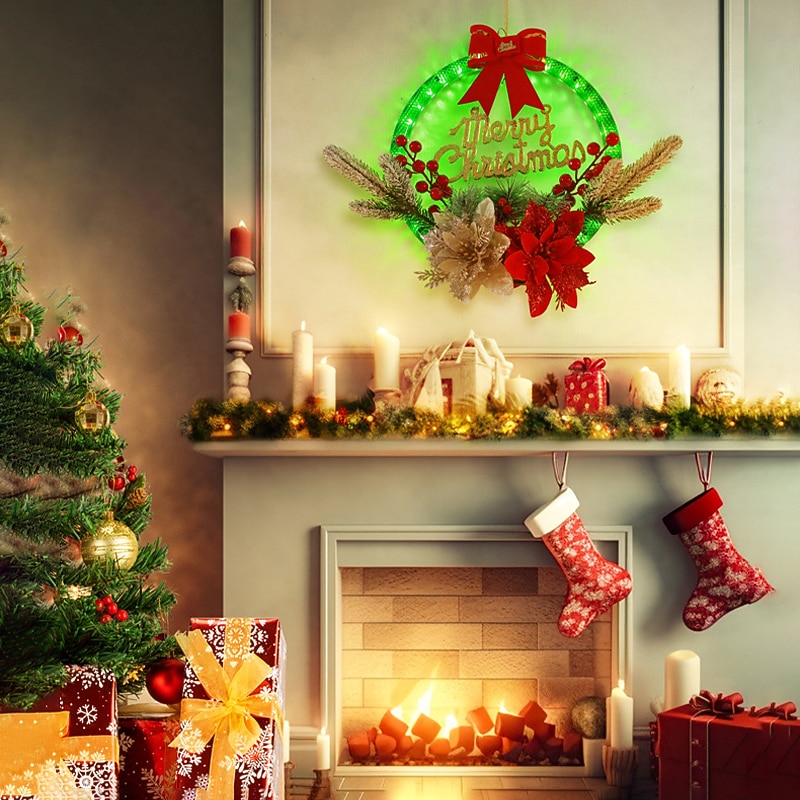 LED Christmas Wreath Display Window Diy Accessories Rattan Pendant Christmas Lighting Red Fruit Hanging Ornament