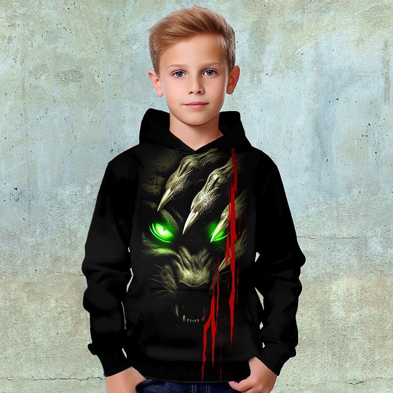 Boys 3D Animal Tiger Hoodie Pullover Long Sleeve 3D Print Fall Winter Fashion Streetwear Cool Kids 3-12 Years Outdoor Casual Daily Regular Fit3