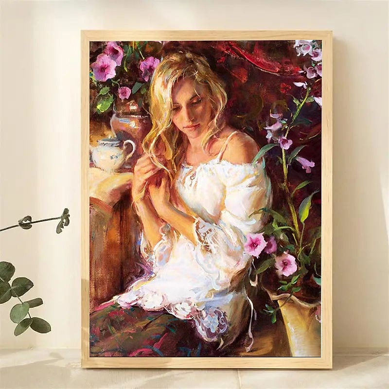 Artistic woman portrait canvas Handpainted woman facing back wall decor  woman canvas Handmade woman canvas painting Modern Rolled Canvas (No Frame)4