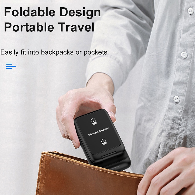 3 in 1 Foldable 15W Fast Wireless Charger Stand For iPhone 14 13 12 Pro Max Apple Watch Airpods Pro Wireless Charging Station4