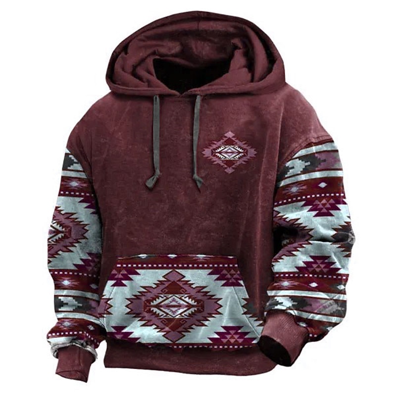 Men's Tribal Graphic Prints Hoodie Hoodies Sweatshirt Daily Ethnic Long Sleeve Hooded Holiday Going out Streetwear Red Blue Print Spring &  Fall Designer3