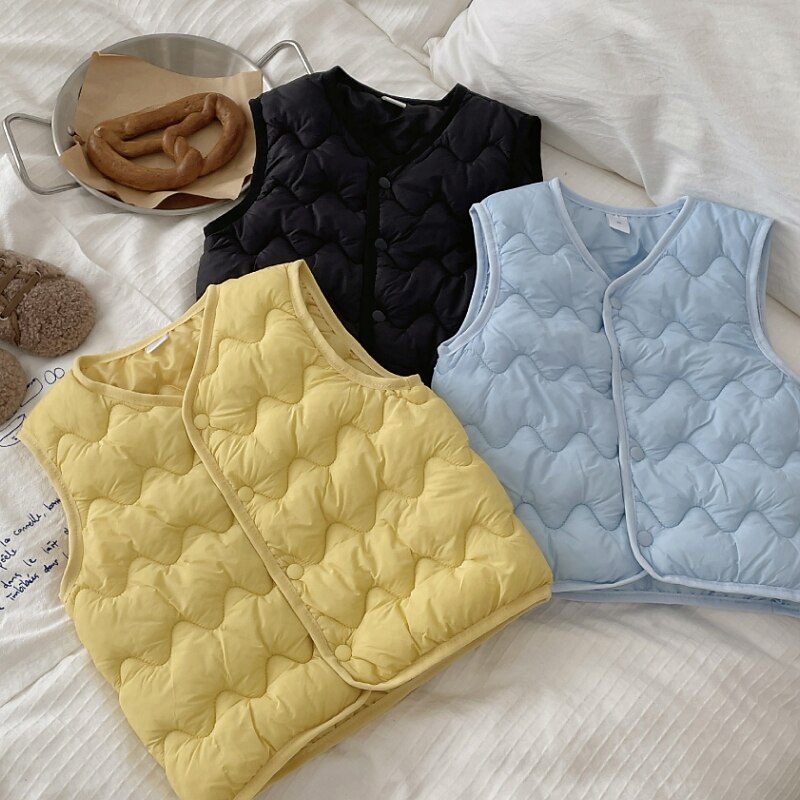 Toddler Girls' Vest Coat Solid Color Active School Cotton Coat Outerwear 3-7 Years Spring Taro purple Haze blue Carbon black2