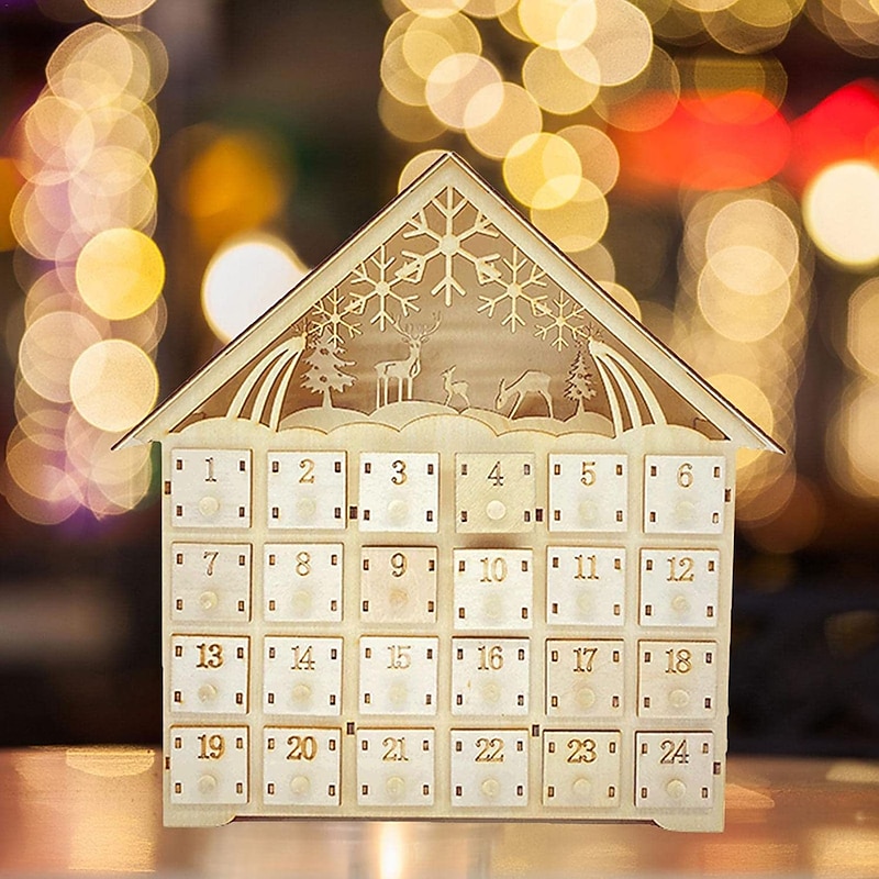 Christmas Advent Calendar for Filling, Advent Calendar House, Christmas Calendar, Christmas 24 Days Countdown Calendar Cabinet Wooden House, Modern Christmas Decoration2
