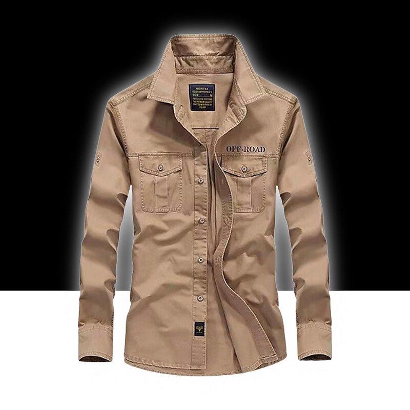 Men's Hiking Shirt / Button Down Shirts Long Sleeve Shirt Top Outdoor Ventilation Multi-Pockets Breathable Quick Dry Summer Classic Cotton Army Green Khaki Blue Camping / Hiking Hunting Fishing3