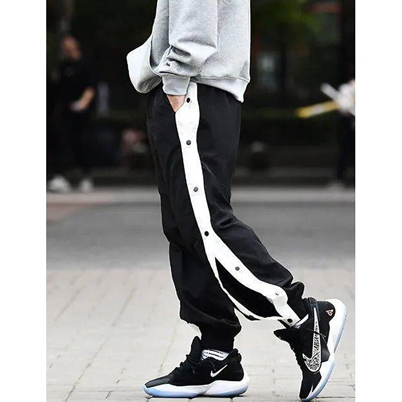 Men's Joggers Tear Away Pants Trousers Straight Leg Sweatpants Pocket Elastic Waist Side Button Plain Comfort Breathable Outdoor Daily Going out Fashion Casual Black2