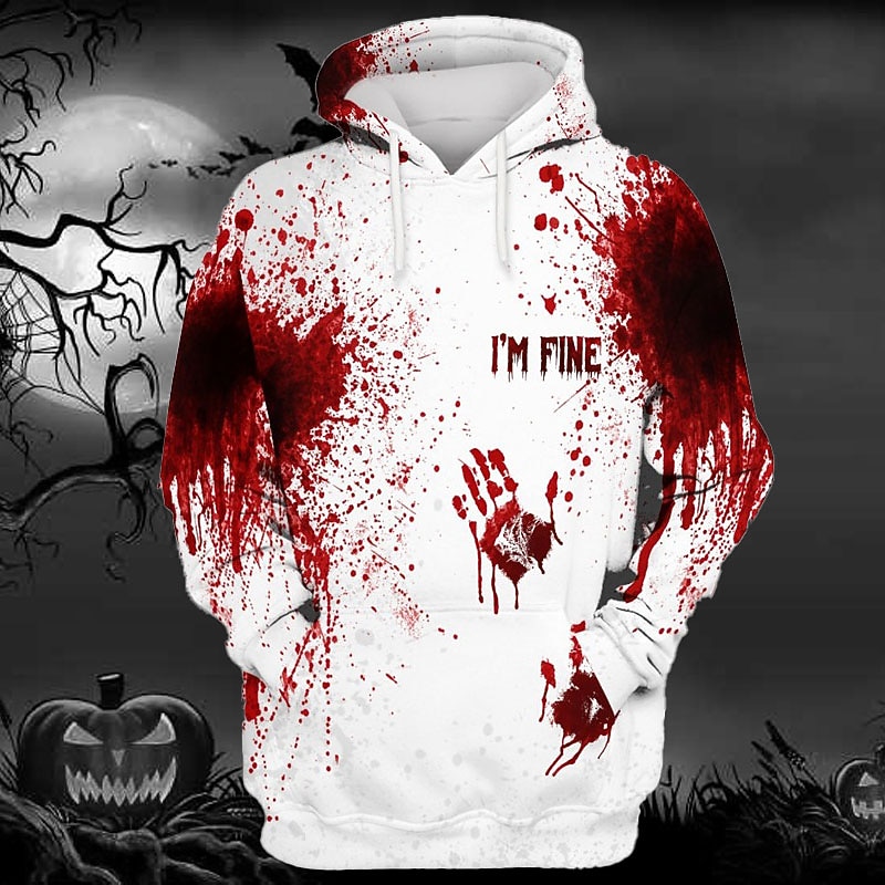 Men's Blood Splatter Graphic Prints Hand Hoodie Hoodies Sweatshirt Daily Classic Long Sleeve Hooded Halloween Holiday Going out Red Blue Print Spring &  Fall Designer