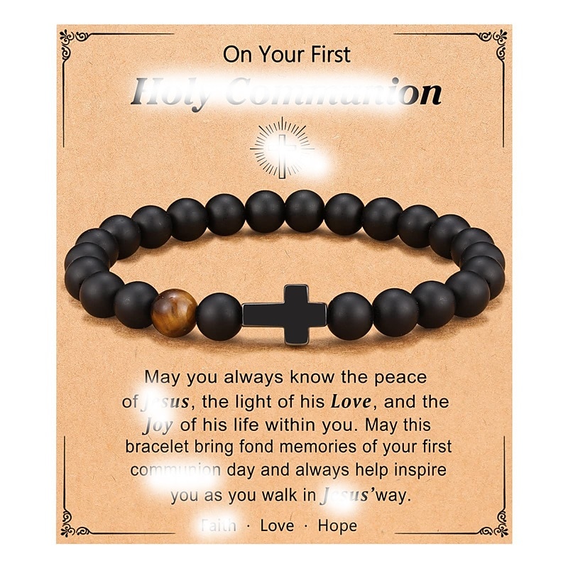New Frosted Black Beaded Bracelet Tiger Eye Stone Small Cross Pendant Bracelet Obsidian Cross Bracelet3