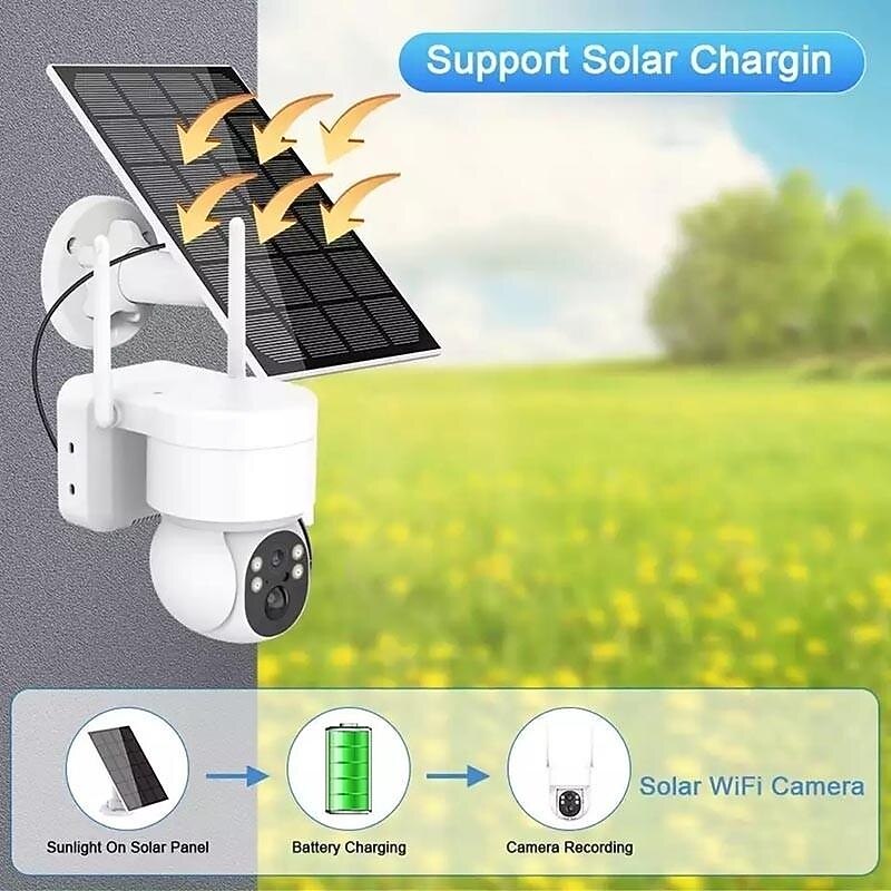 Solar Charging Waterproof Outdoor IP Security Surveillance Cam Wireless WiFi PTZ Camera Speed Dome CCTV Full Color Night Vision Motion Detection Built-in Large Batteries Two-Way Audio4