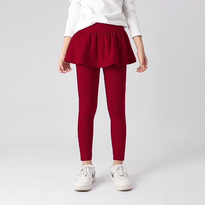 Kids Girls' Leggings Solid Color Active Training 7-13 Years Spring Date red Meat powder Black2