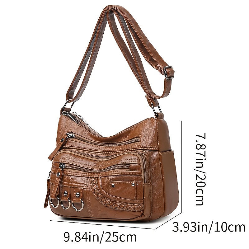 Women's Vintage Faux Leather Crossbody Bag with Multiple Zipper Pockets – Casual Shoulder Handbag for Everyday Use4
