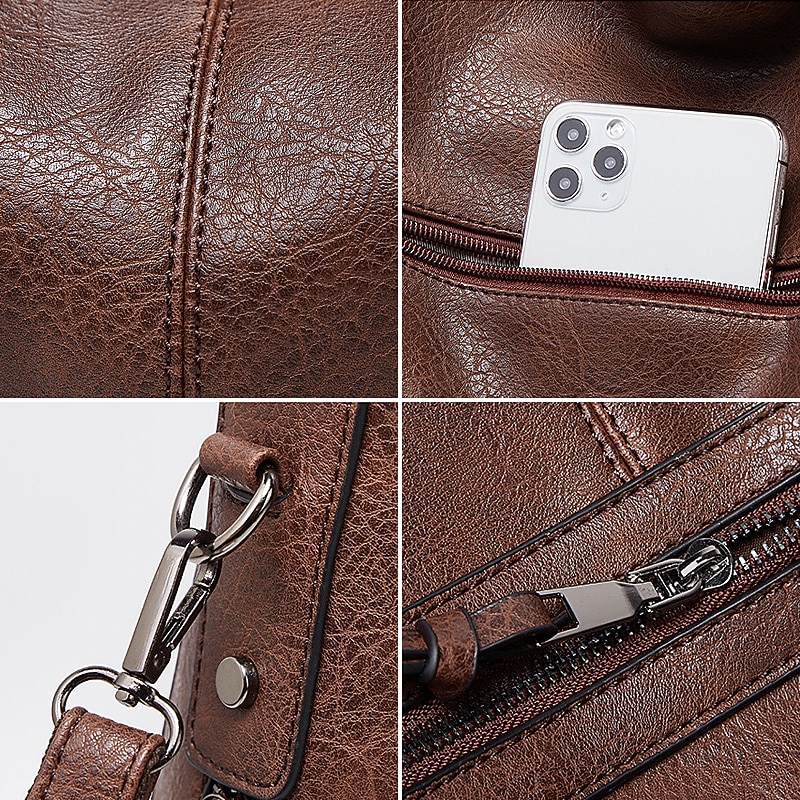 Women's Crossbody Bag Tote Shoulder Bag Hobo Bag PU Leather Outdoor Daily Holiday Zipper Large Capacity Waterproof Durable Solid Color Brown spot Date red Black4