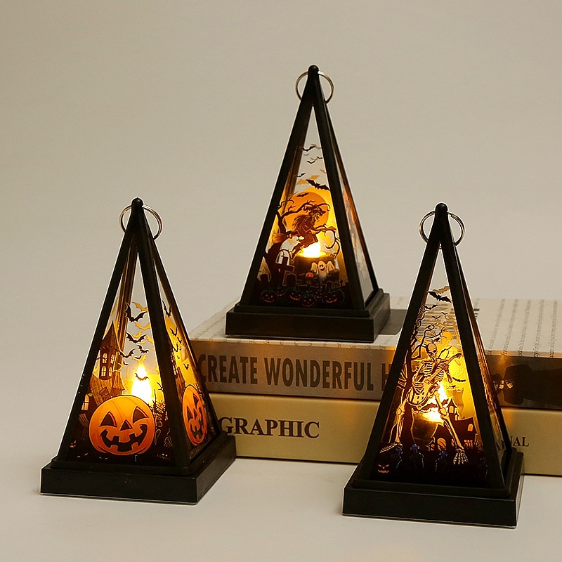 Halloween Decoration Led Candles Light Vintage Witch Castle Pumpkin Ghost Hanging LED Lantern Lamp Haloween Party Supplies