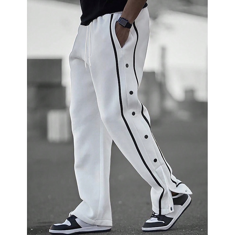 Men's Sweatpants Trousers Straight Leg Sweatpants Open Bottom Sweatpants Drawstring Elastic Waist Side Button Plain Comfort Soft Outdoor Daily Going out Fashion Casual Black White