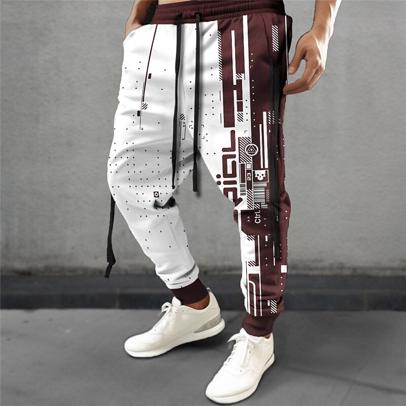 Geometry Casual Men's 3D Print Sweatpants Joggers Pants Trousers Outdoor Street Casual Daily Polyester Maroon Black Army Green S M L Mid Waist Elasticity Pants3