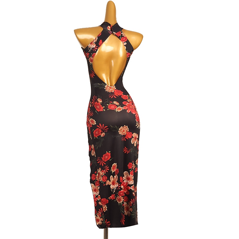 Dance Salsa Latin Dance Dress Splicing Women's Training Sleeveless High Spandex Ice Silk2