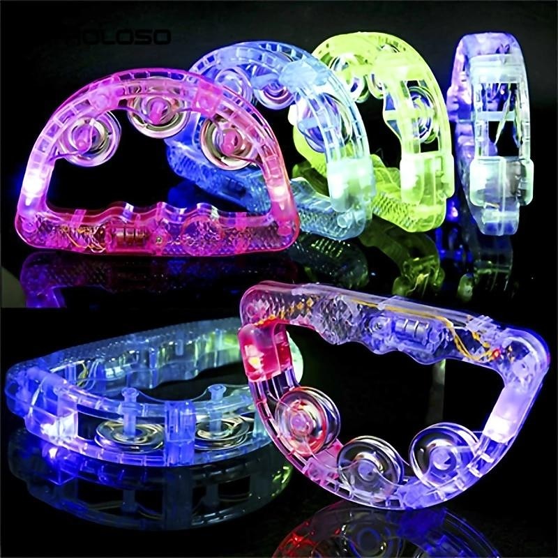 Light Up Tambourine Set, Carnival Flashing Handheld Percussion Instrument for Concerts, Parties, Weddings & Birthday Favors