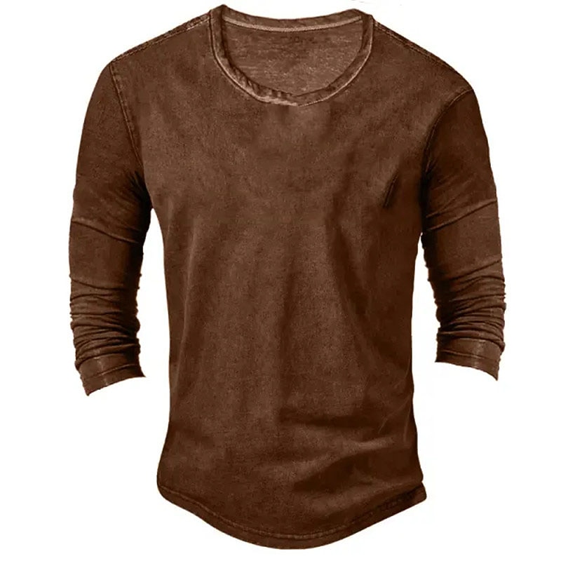 Men's T Shirt Henley Shirt Tee Top Long Sleeve Shirt Long Sleeve Henley Spring &  Fall Plain Vintage Fashion Basic Vacation Street Going out Brown khaki Gray Top Tee for Men