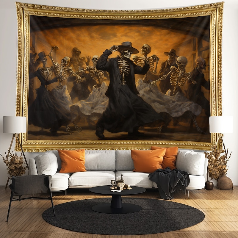 Halloween Skull Skeleton Party Hanging Tapestry Wall Art Large Tapestry Mural Decor Photograph Backdrop Blanket Curtain Home Bedroom Living Room