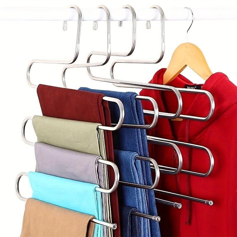 Multi Layer Pants Holder, Multifunctional S-shaped Clothes Holder For Wardrobe Storage, Household Bathroom Towel Organizer Rack, Anti Slip Storage, Sorting And Drying Device2