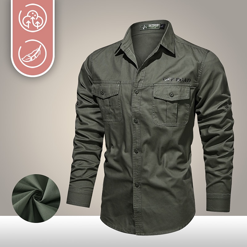Men's Hiking Shirt / Button Down Shirts Fishing Shirt Tactical Military Shirt Long Sleeve Jacket Shirt Top Outdoor Breathable Quick Dry Lightweight Sweat wicking Summer Creamy-white ArmyGreen Army