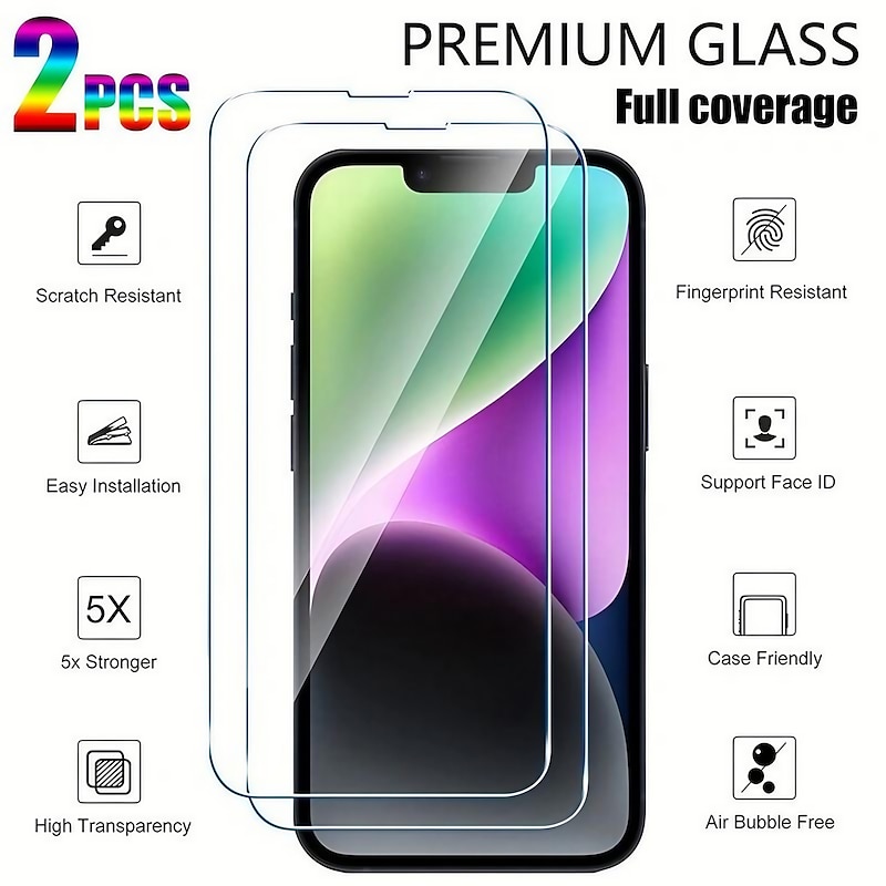 2 pcs Screen Protector For Apple iPhone 16 iPhone 15 Pro Max Plus iPhone 15 14 Pro Max Tempered Glass 9H Hardness Anti Bubbles Anti-Fingerprint High Definition 3D Touch Compatible