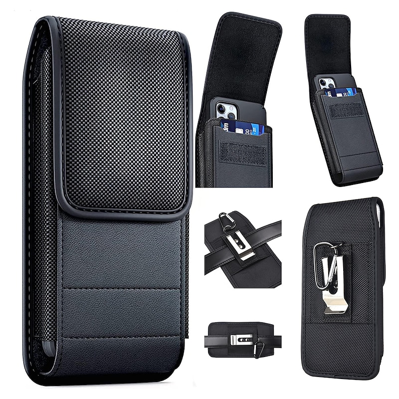 Univesal Phone Bag Fashion New Belt Holder Holster Case with Belt Clip For iPhone 15 14 Plus  Pro Max Men Leather Wallet Waist Bag Card Holder Phone Pouch Cover For Samsung Galaxy S23