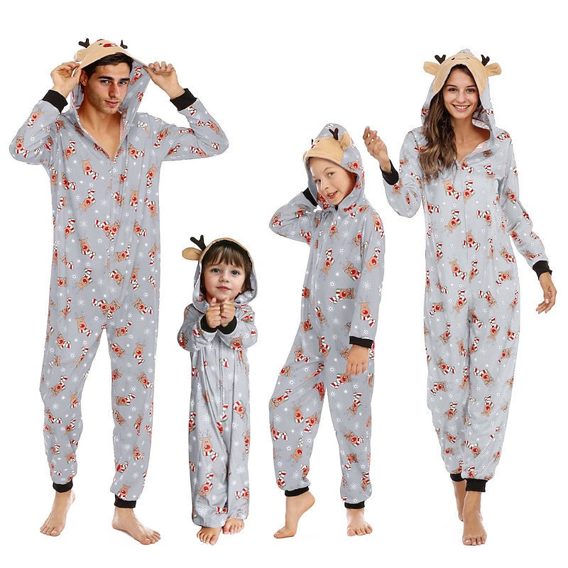 Santa Claus Reindeer Family Christmas Pajamas Nightwear Unisex Cute Family Matching Outfits Christmas Carnival New Year Toddler Kid's Party & Evening Home Wear Polyester Onesie4