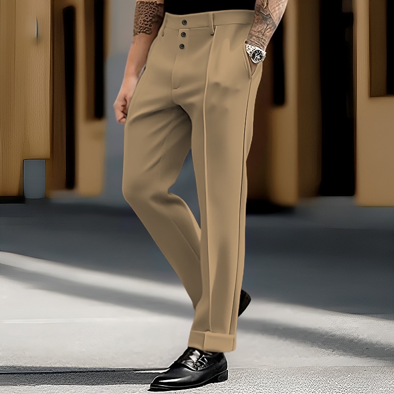 Men's Trousers Dress Pants Slacks Pocket Plain Comfort Soft Wedding Outdoor Daily Fashion Casual Black White2