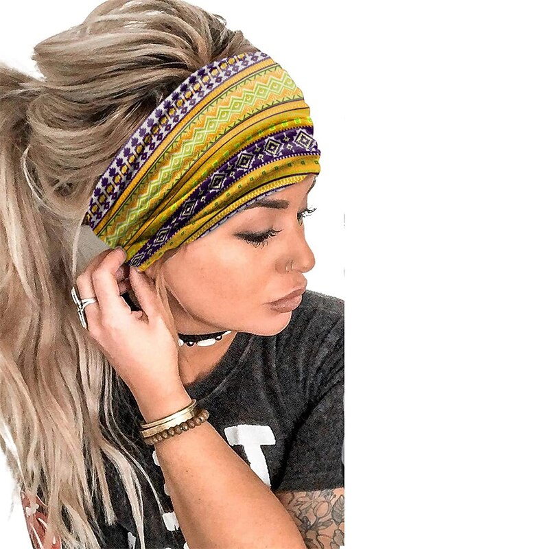 Ethnic Style Floral Headband Bohemian Headband Sports Headband Sweat Absorbing Headband Women's Anti Sweat Wide Headscarf2
