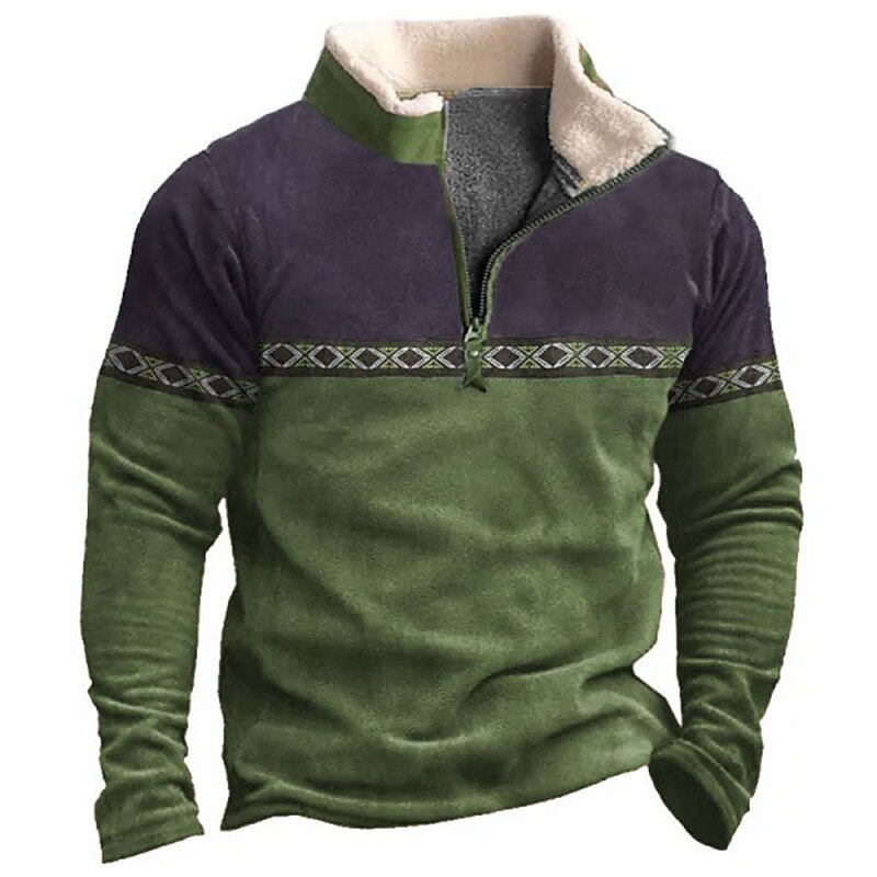 Men's Graphic Tribal Sweatshirts Sweatshirt Zip Sweatshirt Long Sleeve Sweatshirt Quarter Zip Daily Basic Ethnic 3D Print Vacation Holiday Going out Print Fleece Fall & Winter3