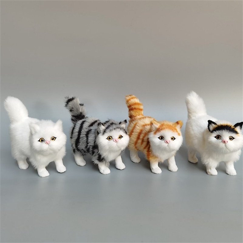 Simulated Cat Simulated Gray Cat Small Cat Decorations Flower Cat Crafts Toys Persian Cat Window Decorations（Random cat pupil color）2