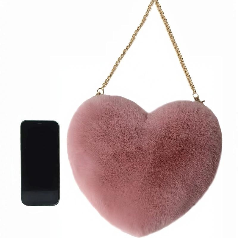 ladies handbags Women's Valentine Bag Heart Shaped Bag Crossbody Bag Mobile Phone Bag Faux Fur Party Valentine's Day Holiday Lightweight Black White Pink3