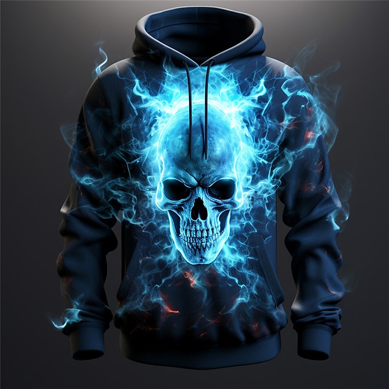 Men's Skull Graphic Prints Flame Hoodie Hoodies Sweatshirt Daily Classic Long Sleeve Hooded Holiday Going out Streetwear Red Royal Blue Print Spring &  Fall Designer2