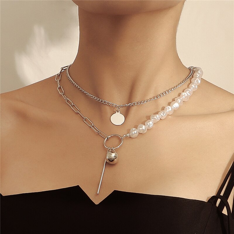 1PC Pendant Necklace For Women's Pearl Wedding Party Evening Imitation Pearl Alloy Double Layered4