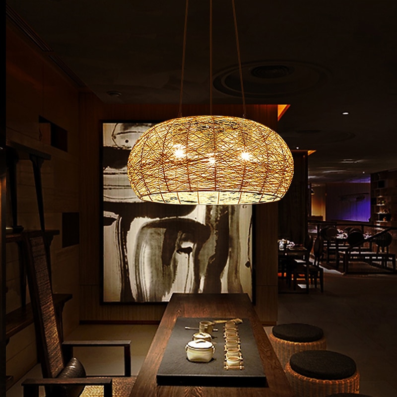 Bamboo Chandelier Retro Rattan E26/E27 Chandelier Ceiling Lighting is Applicable to Living Room Bedroom Restaurant Cafe Bar Restaurant Club 110-240V2