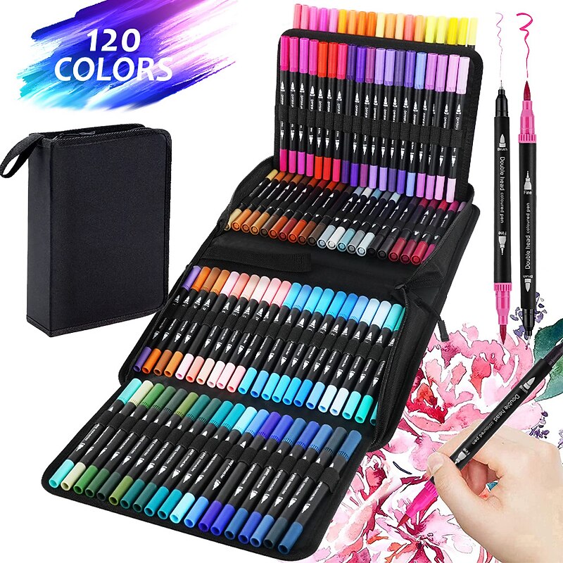 120 Color Color Soft Head Hook Double Head Watercolor Pen Set Art And Painting Supplies Children's Painting Materials