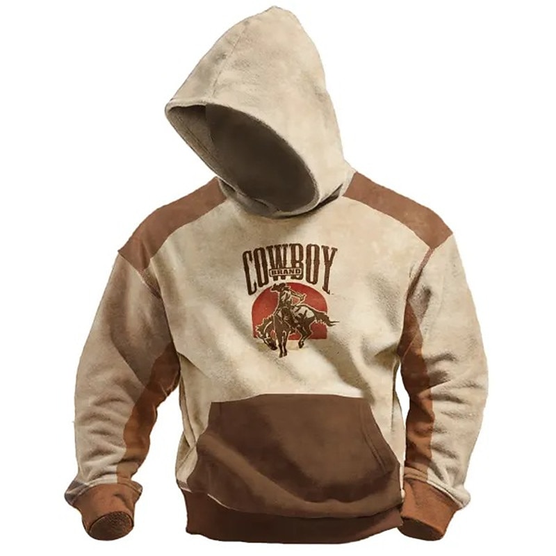 Men's Graphic Cowboy Hoodie Hoodies Sweatshirt Daily Basic Long Sleeve Hooded Vacation Sports Outdoor Holiday Blue Green Print Front Pocket Spring &  Fall Designer2