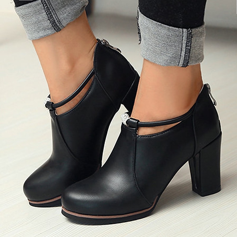 Women's Black Ankle Boots with Buckle Detail and High Block Heel – Stylish and Comfortable for Work, Parties, and Casual Outings