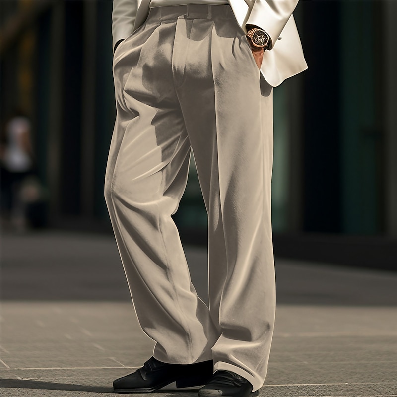 Men's Dress Pants Trousers Casual Pants Velvet Pants Front Pocket Straight Leg Plain Comfort Business Daily Holiday Fashion Chic & Modern Army Green Blue2