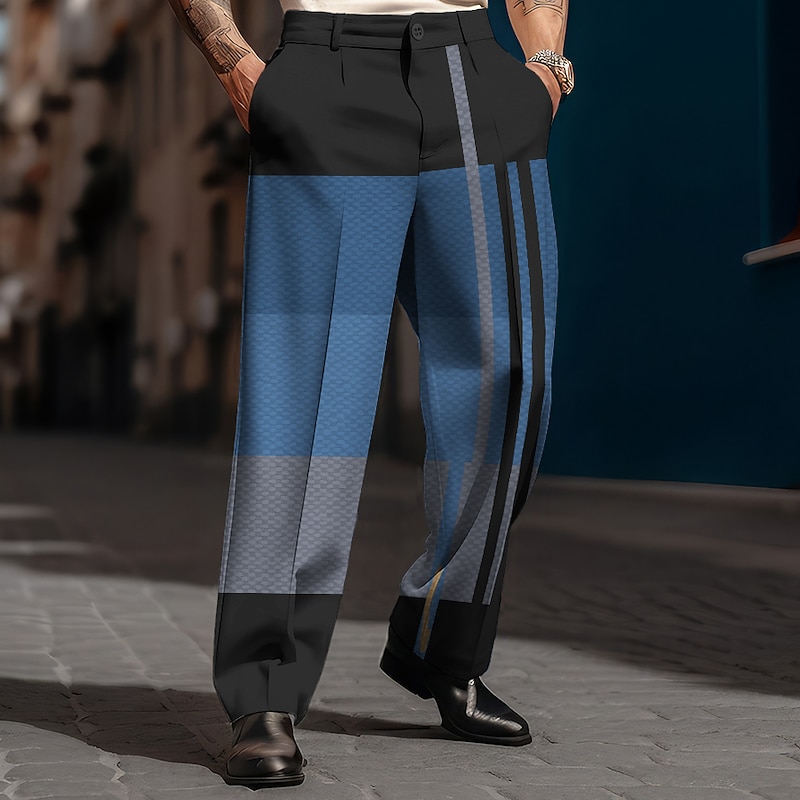 Plaid Stripe Geometry Business Casual Men's 3D Print Pants Trousers Outdoor Street Wear to work Polyester Blue Orange Khaki S M L High Elasticity Pants3