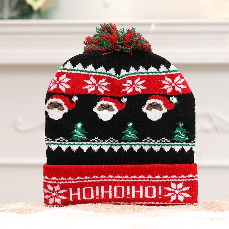 New Luminous Christmas Hat for Children Adult Autumn and Winter Warmth European and American Pullover Knitted Hat Printed Woolen Hat for Christmas Gifts4