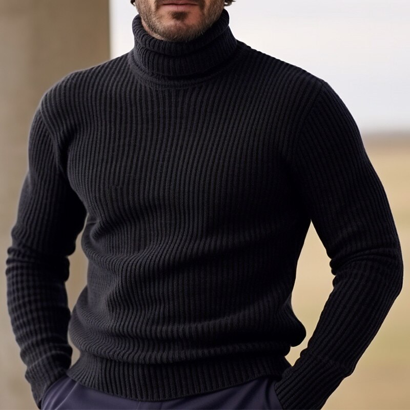 Men's Christmas Sweaters Turtleneck Sweater Pullover Sweater Jumper Pullover Ribbed Knit Knitted Plain Turtleneck Keep Warm Casual Outdoor Daily Wear Clothing Apparel Fall & Winter Black Yellow S M L4
